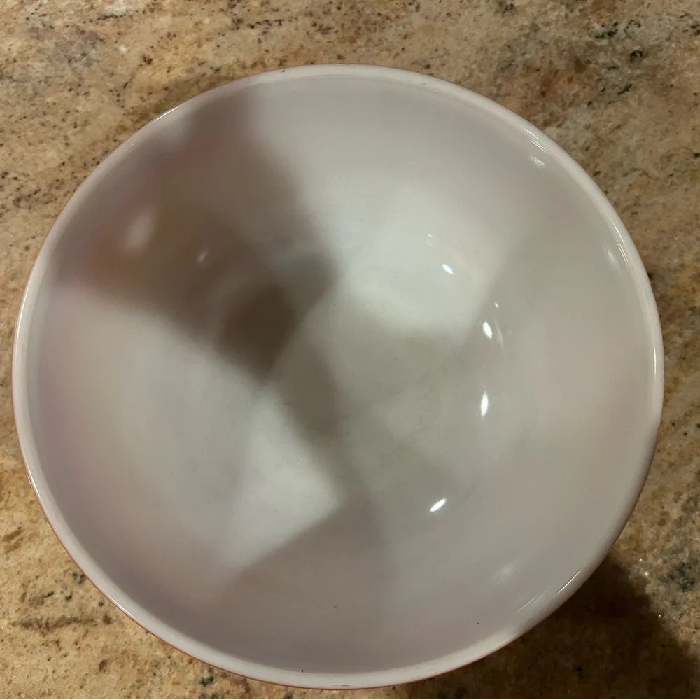 PYREX TRADEMARK #404 Flameglo Ombré 4 Qt Orange Sunburst Mixing Bowl 1974-76.